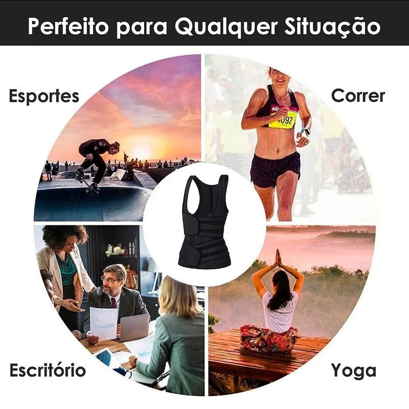 Cinta 2 em 1 Modeladora Feminina e Corretor Postura Fecho Duplo